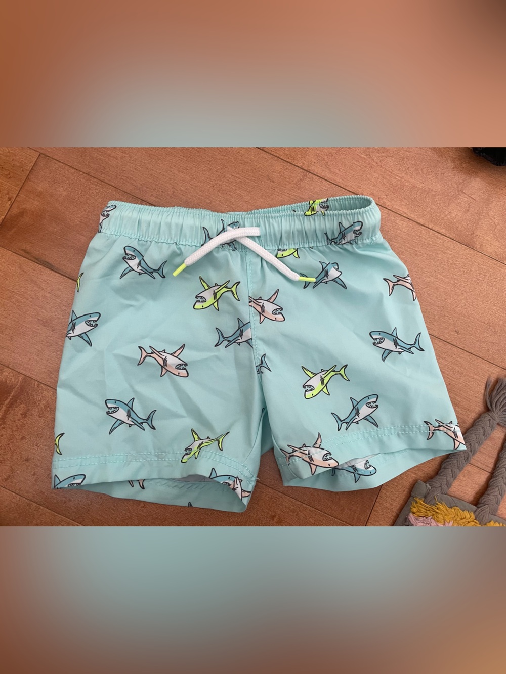 Kids Shark Print Swim Shorts - Light Aqua